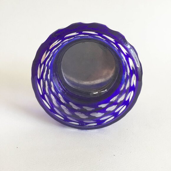 Cobalt Blue Cut to Clear Glass Flashed Geometric Pattern Hinged Marmalade Jar - Picture 7 of 12